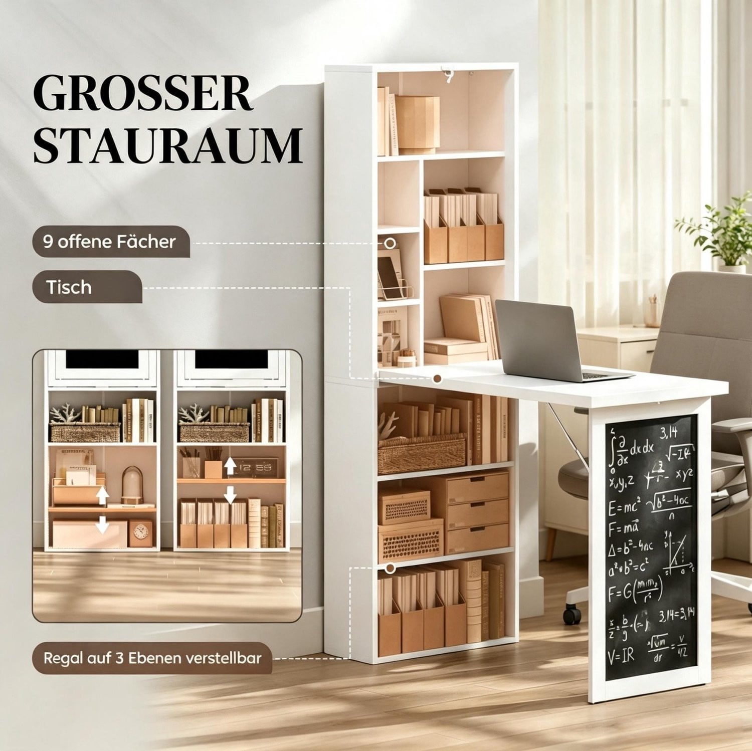 CHICFURN Opklapbaar Wandbureau - Wit en Zwart