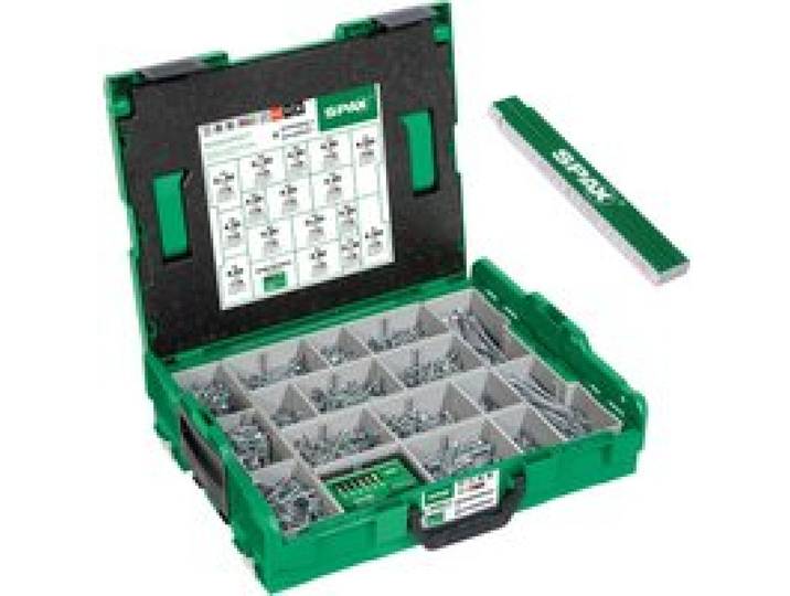 SPAX Set de vis »L-BOXX WIROX«, vis à tête fraisée, 16 dimensions, 2446 pièces, avec BITcheck et mètre pliant.