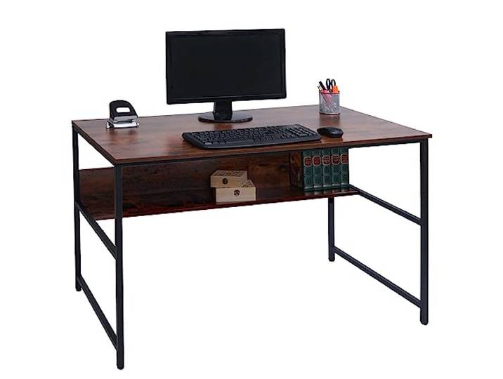 Mendler Schreibtisch HWC-K80 Metall MDF 120x60cm - braun