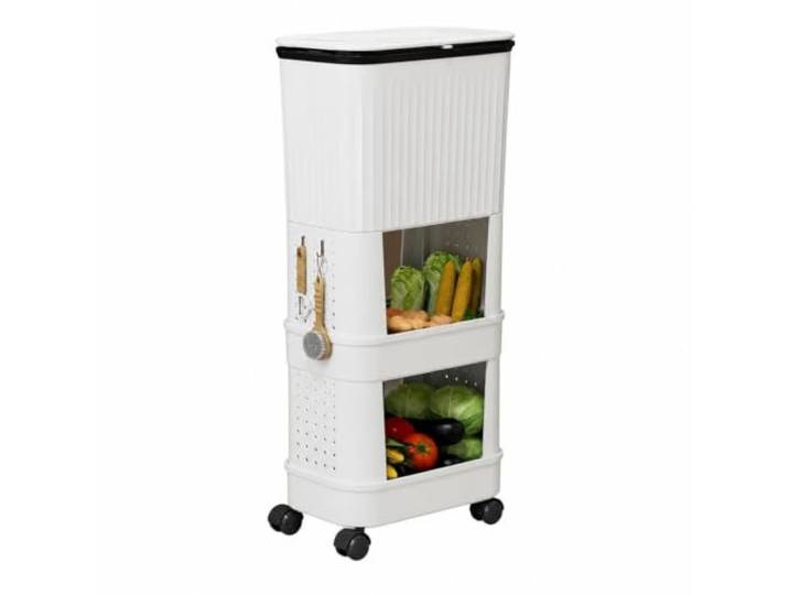 WSJJXS Fahrbarer Küchen-Mülleimer Rollwagen mit Ablagen Kein Bücken, leichtgängige Rollen, Seitenablage, dichter Deckel(White,Style C)