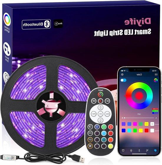 Diyife RGB LED strip lichtketting met muziek synchronisatie, 5 meter