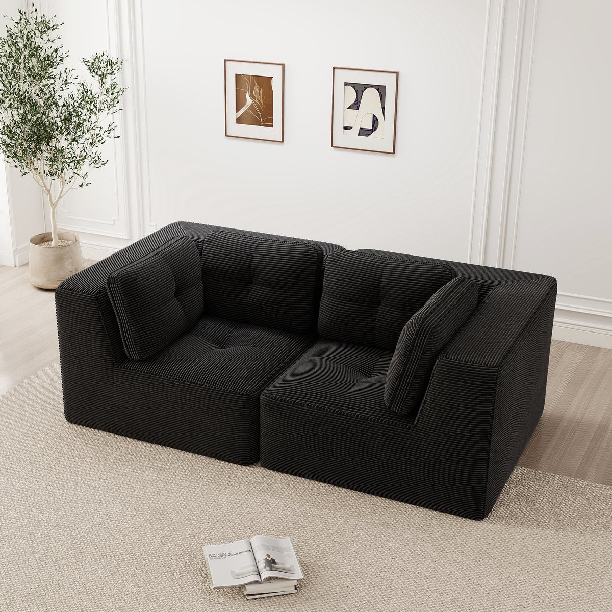 Zubaliya Frameloze Cloud Bank - Modulaire Hoeksofa met Corduroy Bekleding - Moderne Diepe Zitbank voor Woonkamer en Slaapkamer