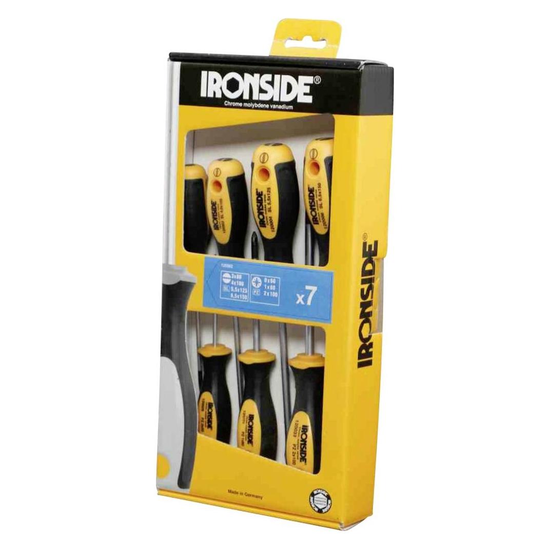 Ironside Schraubendreher-Set 7-teilig 2500 2-Komponenten-Griff Chrom-Vanadium-Stahl (Schlitz) (120502)