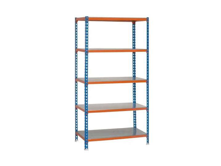 Simon Rack Metallregal 2000x1100x300 mm - Simonclick 5 Höhen, Metallablage, Biegepunkt 200 kg, Korrosionsschutzlackierung, Klicksystem-Montage, Blau/Orange/Verzinkt