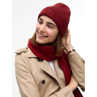 Beanie TOMMY HILFIGER "TH FLAG KNIT", Herren, rot (autumn rot), Strick, Wollmischung, Mützen Beanie, mit Wolle und Stickerei