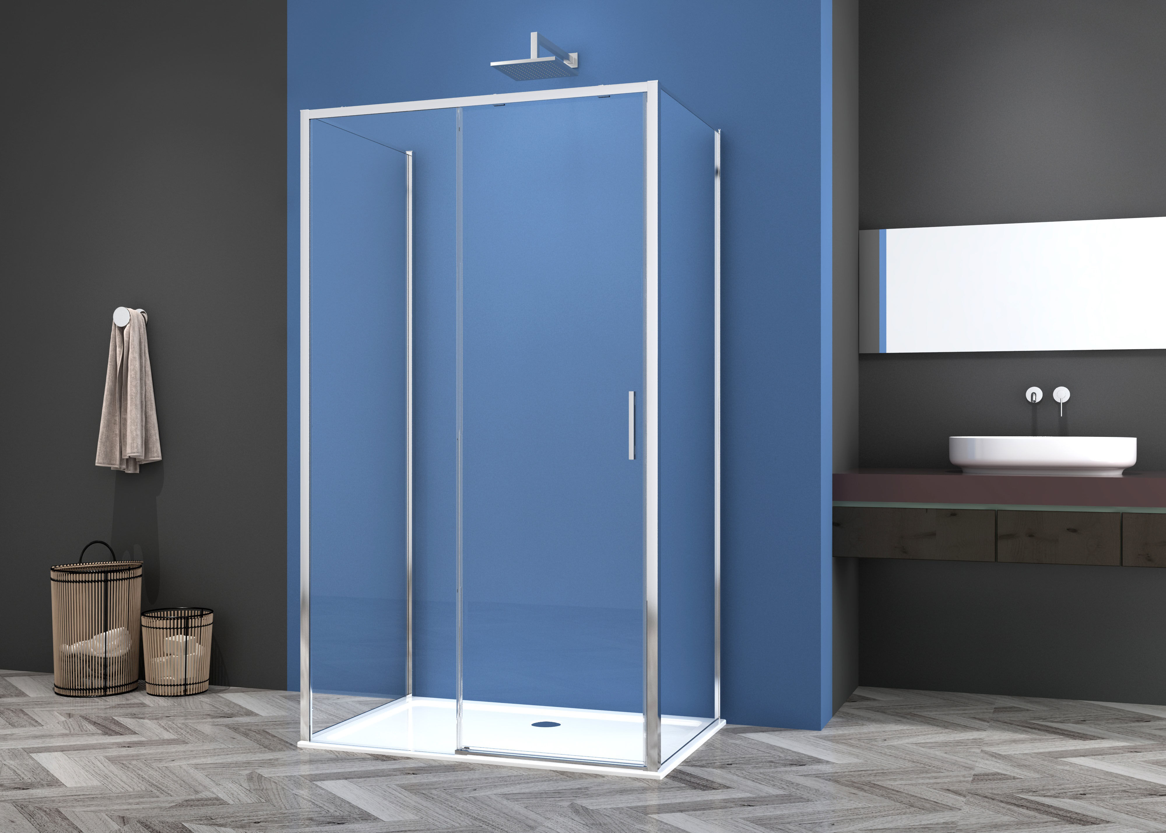 Dusch-Schiebetür SANOTECHNIK "Sanotechnik SlimLine Schiebetür chrom", transparent (chrom), B:140cm H:200cm, Duschtüren, Dusch-Schiebetür, Easy Clean Beschichtung
