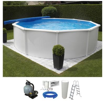 Rundpool KWAD "Supreme weiß inkl. Sicherheitsleiter und Zubehör", weiß, H:132cm Ø:550cm, Schwimmbecken, Rundpool, 5-tlg., Höhe: 132 cm, blaue Innenfolie