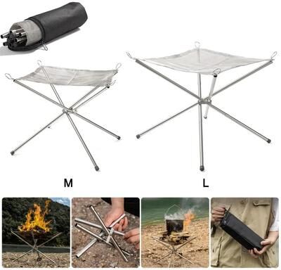 Uplift Picks Portable Camping Fire Pit Grill Foldable Stainless Steel Fire Frame 50x50 Cm