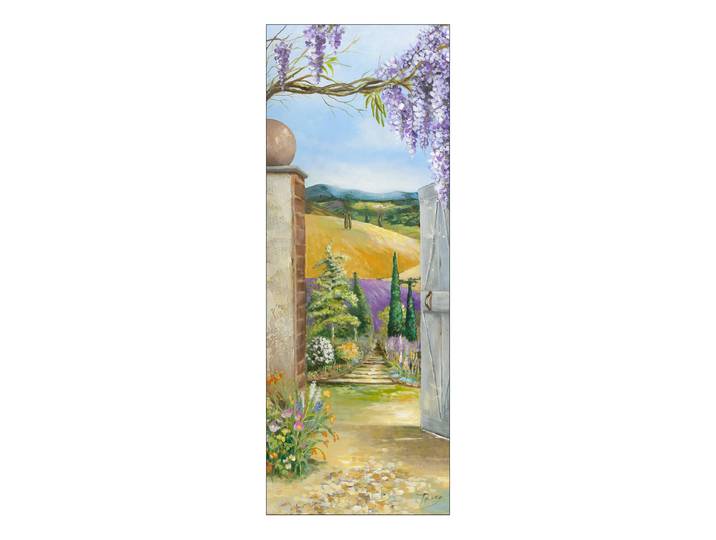 Tableau Chemin vers le jardin II Cadre : panneau de fibres de bois MDF Revêtement : toile Vert/Mauve/Beige 27 x 77 x 2cm