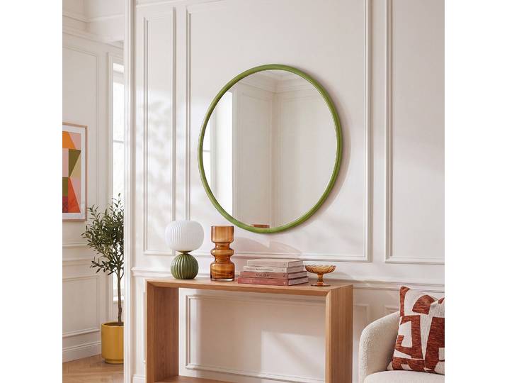 HABITAT - Miroir rond en bois laqué - 100 cm - Vert olive - Oriala