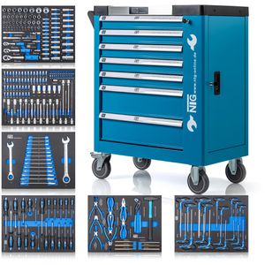 NTG Werkzeugwagen WZW.3070, bestückt, 247-teilig, blau, 7 Schubladen, mit Werkzeug