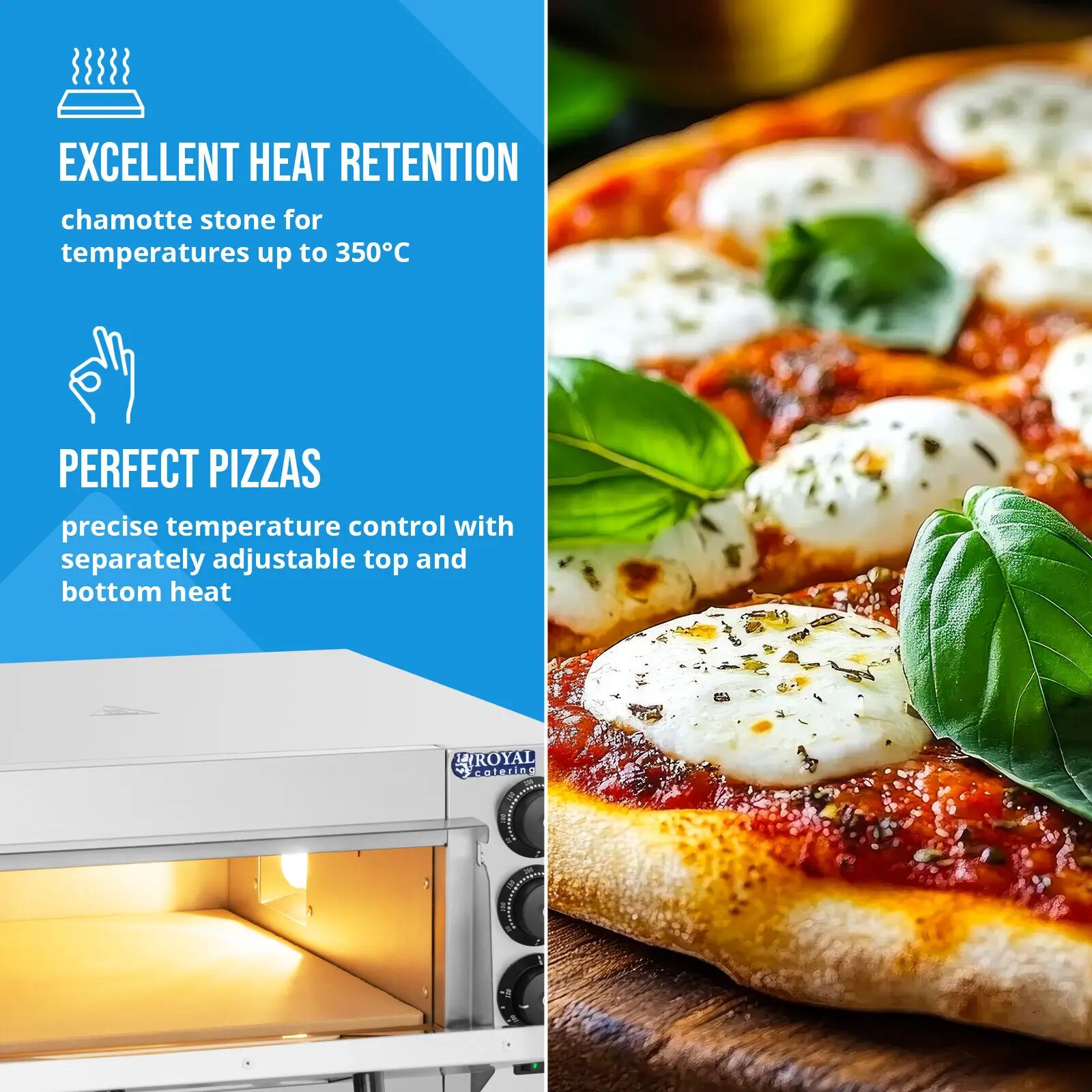 Royal Catering Forno per pizza - Piastra in pietra refrattaria - 1 camera - 2000 Watt -  RCPO-2000-1PE
