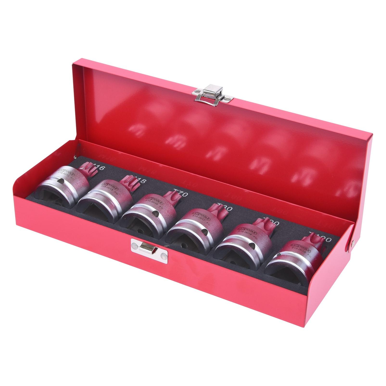 KS Tools 3/4" Kraft-Bit-Stecknuss-Satz, 6-tlg, Torx+Vielzahn, mit Bohrung (515.0010)