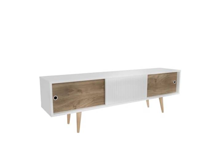 Moderner TV-Ständer, Weiß & Walnuss, 160 cm x 45 cm x 34,5 cm 100% melaminbeschichtete Spanplatte, 18 mm stark Skandinavisches Design für stilvolle Wohnzimmer