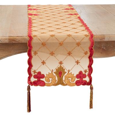 Saro Lifestyle Table Runner with Embroidered Velvet Design