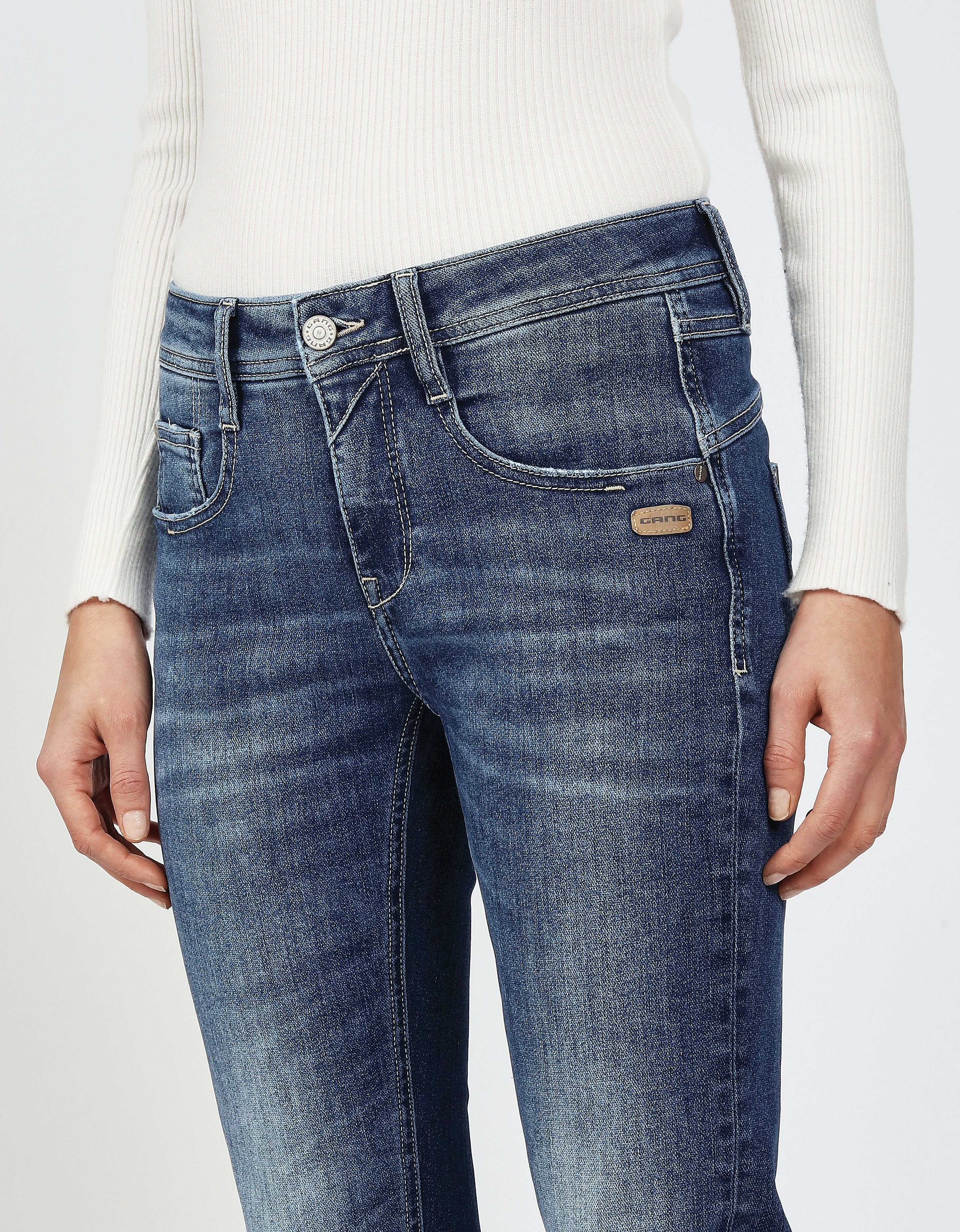 Skinny-fit-Jeans GANG "94AMELIE SKINNY", Damen, Gr. 34, N-Gr, blau (precious wash), Denim/Jeans, Obermaterial: 79% Baumwolle, 20% Polyester, 1% Elasthan, skinny fit lang, Jeans Skinny-fit-Jeans, aus Sweat Denim precious wash 34, N-Gr