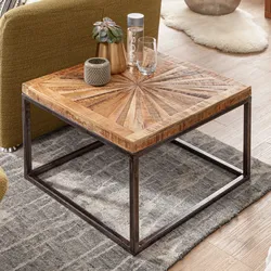 Couchtisch Massivholz quadratisch 55cm Wohnzimmertisch Metallgestell Industrial