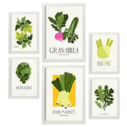 POSTER Set Mit 6 Lebensmittel Und Ernährungs Grünes Gemüse Natur Und Botanikdrucke Für Innenarchitektur A3 & A4 Weißer Rahmen