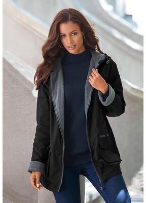 Plus Size Women's Plus Size Hooded Nylon Jacket by Roaman's in Black (Size M) Rain Water Repellent