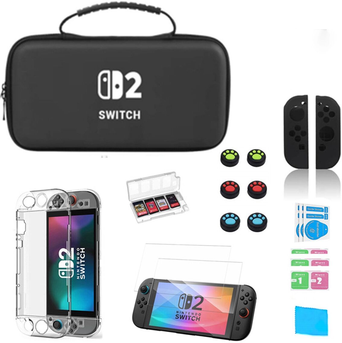 INF Switch 2 Aufbewahrungs-Set mit Schutzetui und Zubehör, mehrlagiger Schutz aus PU+EVA+ABS+Silikon, kompatibel mit Nintendo