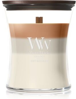 Woodwick Trilogy Café Macchiato vela perfumada com pavio de madeira 275 g. Trilogy Café Macchiato