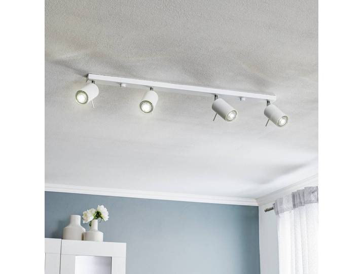 Deckenstrahler Round, weiß, vierflammig linear Round SOLLUX LIGHTING, dimmbar, weiß / opal, für Wohn- / Esszimmer, Metall, Modern