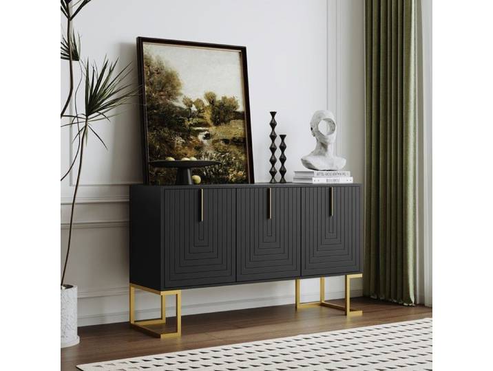 Buffet Salon - 3 Portes - Commode Cuisine Moderne avec étagères Réglables - Portes d'armoire en U -138X40X80.5cm - Noir