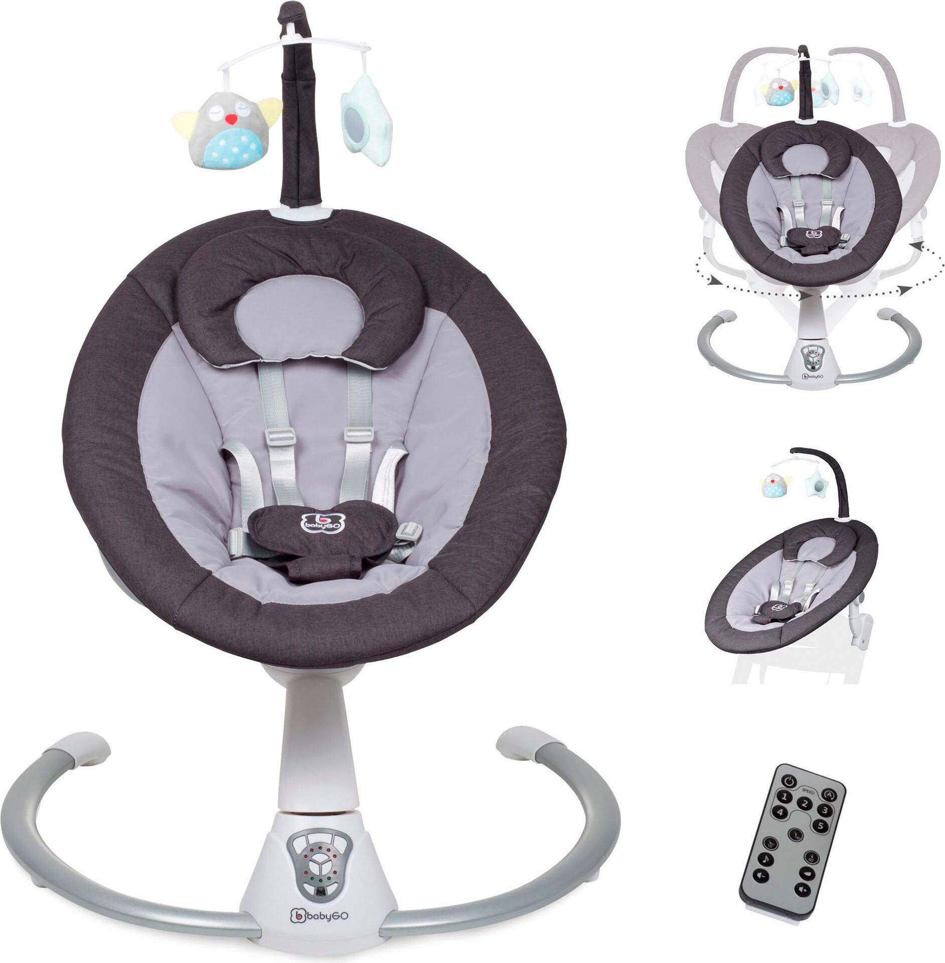 Babywippe BABYGO "Homey", Baby, schwarz, Aluminium, Polyester, Babywippen Babywippe, mit Schaukelbewegungen und Sound