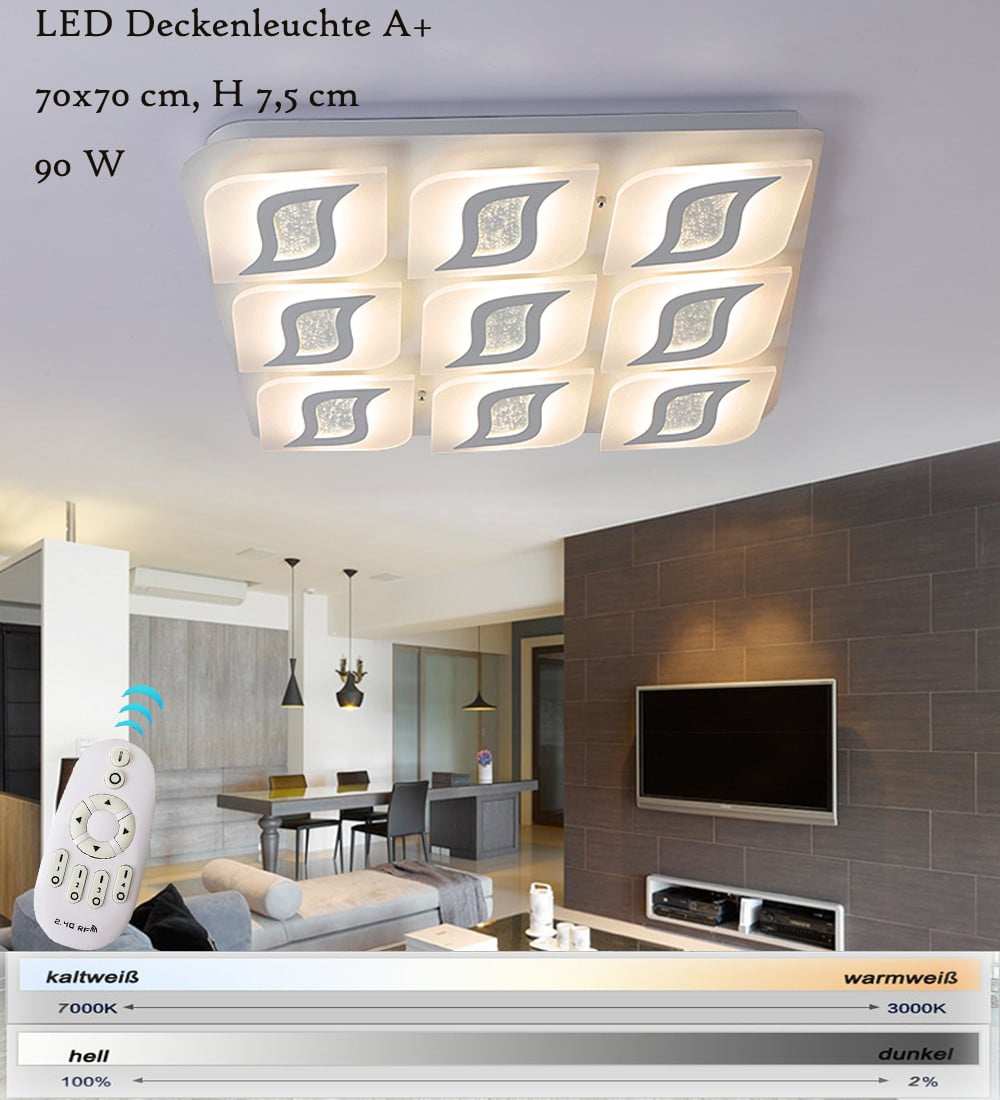 Eurotondisplay LED-plafondlamp vierkant met nachtlichtfunctie