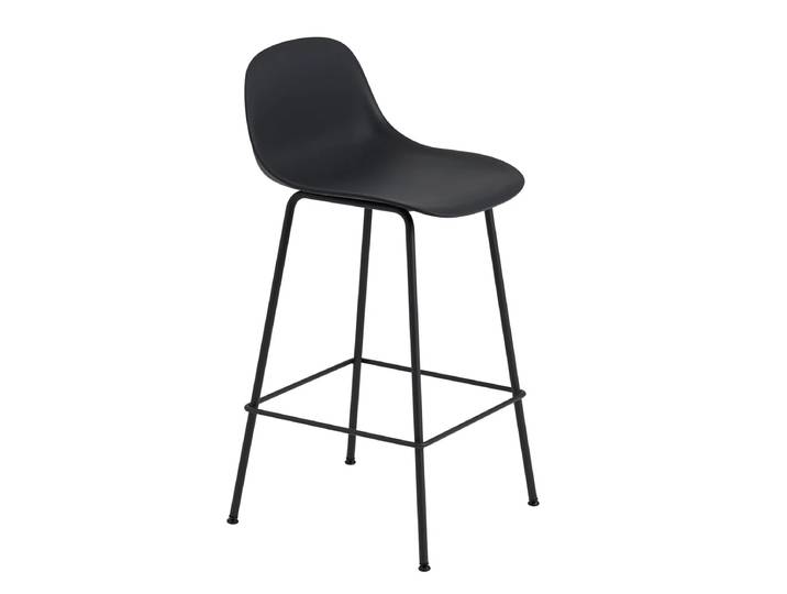 Muuto - Fiber Barhocker Tube Base mit Rückenlehne H 65 cm, schwarz