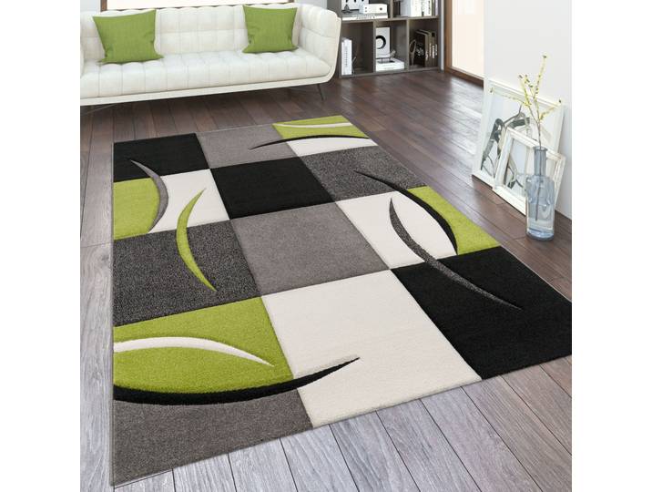 Teppich PACO HOME Diamond 665 , grün, B:60cm H:17mm L:110cm, Polypropylen (PP), Teppiche, Teppich, Karo Muster, 3D-Design, auch als Läufer, Wohnzimmer, Schlafzimmer