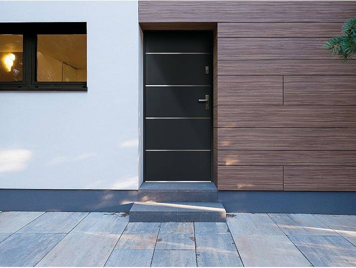 Eingangstür aus Stahl, voll und Edelstahl H207 x B100 cm anthrazit - Stärke 55 mm - DIN links - NAXARA