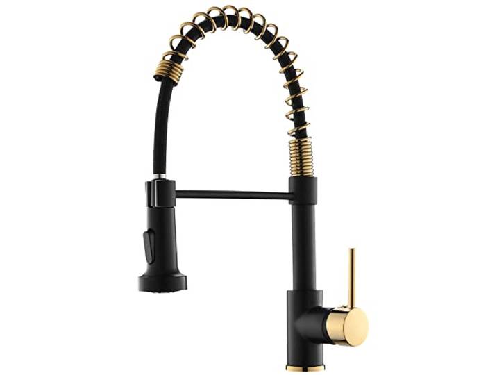 AIMADI Schwarz-goldfarbene Küchenarmatur mit herausziehbarem Sprühkopf Spültischarmatur, Doppelfunktion Spray & Strahl, 360° Drehung, 40,6 cm Höhe, für Bauernhaus, Wohnmobil, Wohnmobil, Wäsche Spültischarmatur, Doppelfunktion Spray & Strahl, 360° Drehung, 40,6 cm Höhe, für Bauernhaus, Wohnmobil, Wohnmobil, Wäsche