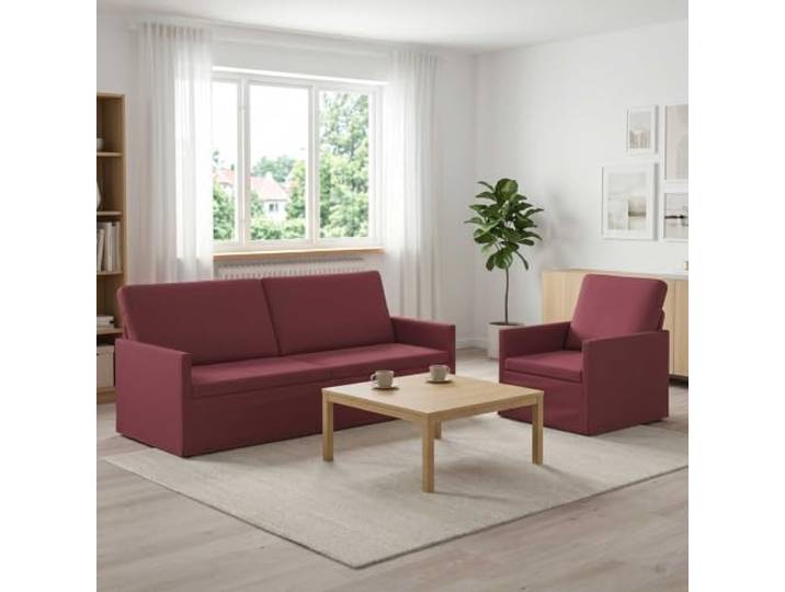 Sofa-Set 2 pcs Weinrot Stoff Metallrahmen,Schaumstofffüllung,Polyesterstoff,Kissen-Rücken,Montageanleitung,modernes Wohnzimmer