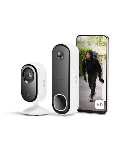 Arlo Draadloze HD-videodeurbel en 2K Beveiligingscamera voor Binnen met Nachtzicht, Bewegingsdetectie en Tweewegaudio, Compatibel met Alexa
