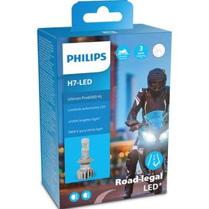 Philips Motorrad-Lampe Ultinon Pro6000, 5800 Kelvin, H7, 12 V / 15 W, Fern- & Abblendlicht, ECE-geprüft, LED, 1 Stück