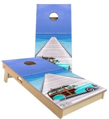 Skip's Garage Woody Wagon Outdoor Cornhole Board Set