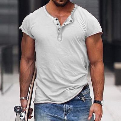 Herren T Shirt Henley Shirt Glatt Henley Casual Kurzarm Button-Down Bekleidung Klassisch Brautkleider schlicht Wesentlich