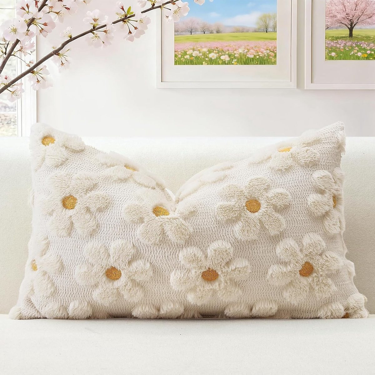 Zachte Pluche Kussenhoes van Wol voor Decoratie, Crème Beige, 40 x 60 cm