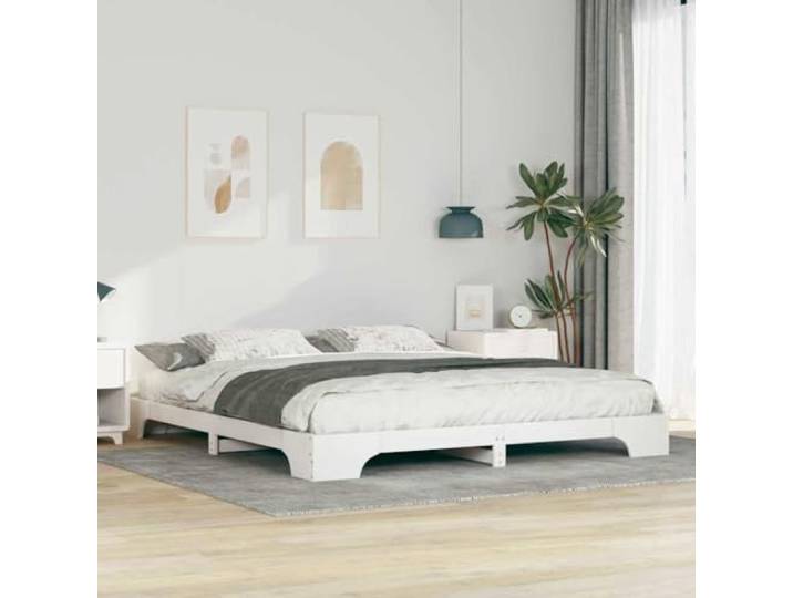 RJPLMFV Bettgestell, Weiß, 180 x 210 cm, massives Kiefernholz Lattenrost inklusive, modernes Design, pflegeleicht, langlebig