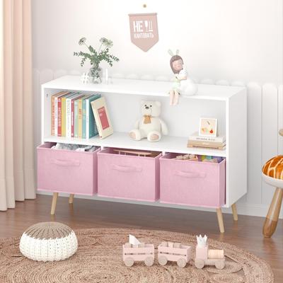 Kodotan sofa Kids bookcase with Collapsible Fabric Drawers,Children's Book Display,Toy Storage Cabinet Organizer,White/Pink