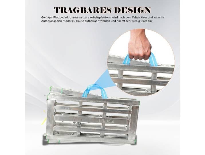 Plateforme de travail pliable et réglable 120x30cm, échelle-échafaudage en aluminium capacité 200kg hauteur 60-90cm pour nettoyage, peinture et réparation de camping-cars – Galvanisé