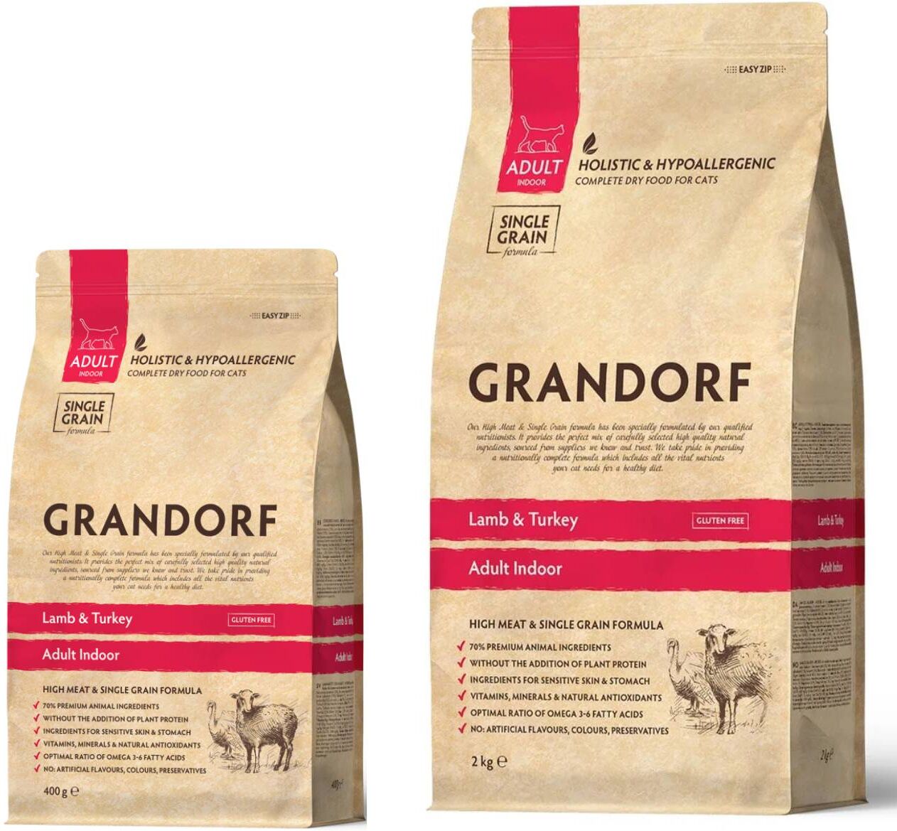 Grandorf Cat Adult Indoor Agnello e Riso Integrale per Gatti Adulti 2 Kg