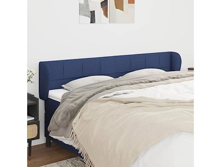 KTHLBRH Kopfteil mit blauem Ohr, aus klassischem Stoff, elegantes Design, komplett aus strapazierfähigem Material, atmungsaktiv, höhenverstellbar, Beine aus Massivholz, Stabilität