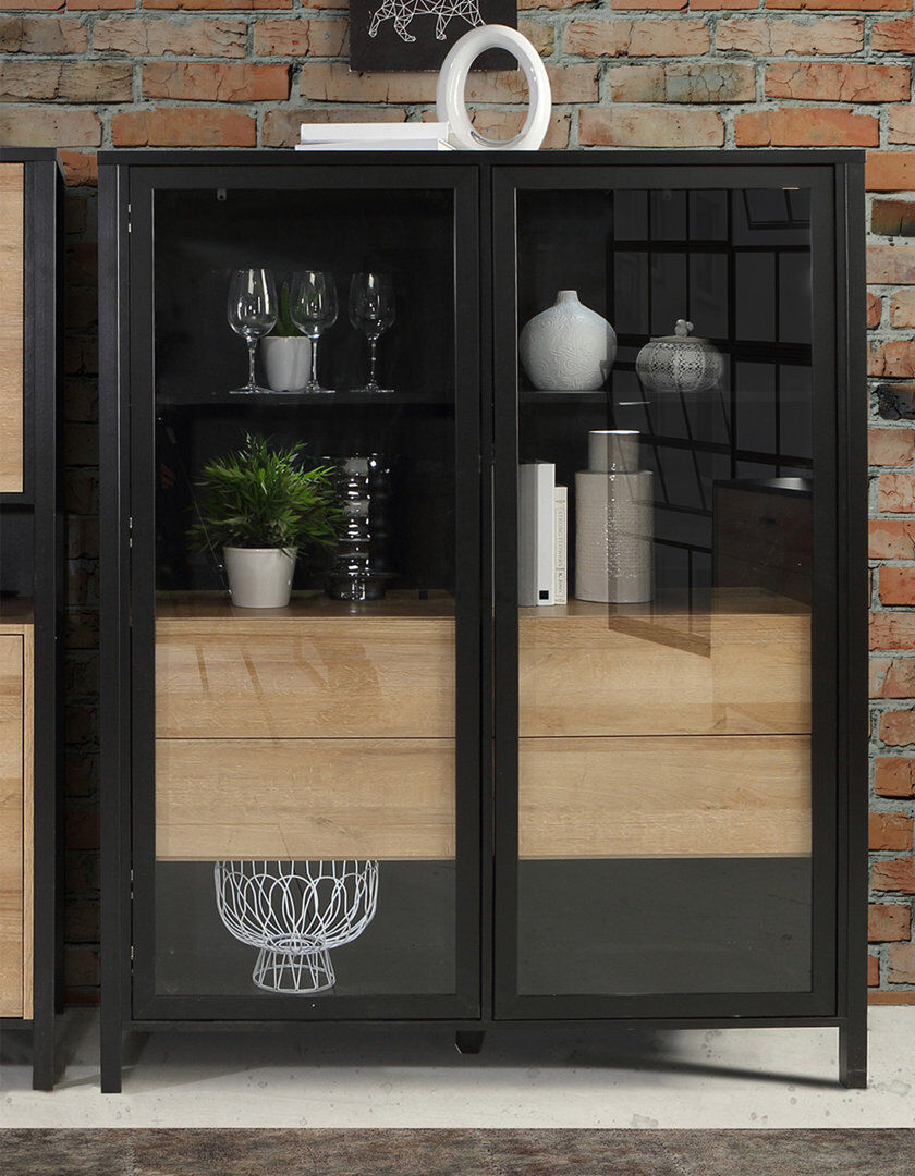 Mercury Lorrayne 121.3 cm W Display Cabinet Riviere Oak 152.3cm H X 121.3cm W X 40.2cm D