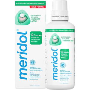 Meridol Mundspülung Zahnfleischschutz & Frischer, Atem, ohne Alkohol, mit Fluorid, antibakteriell, 400ml