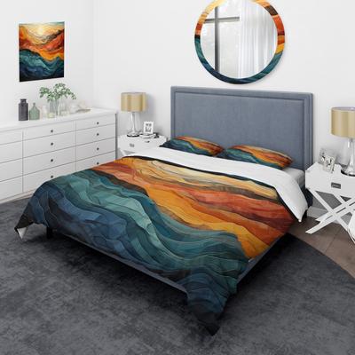 DESIGN ART "Designart ""Coral Teal Bold Mountains Landscape"" Coral Traditional - Bedding Set With Shams"
