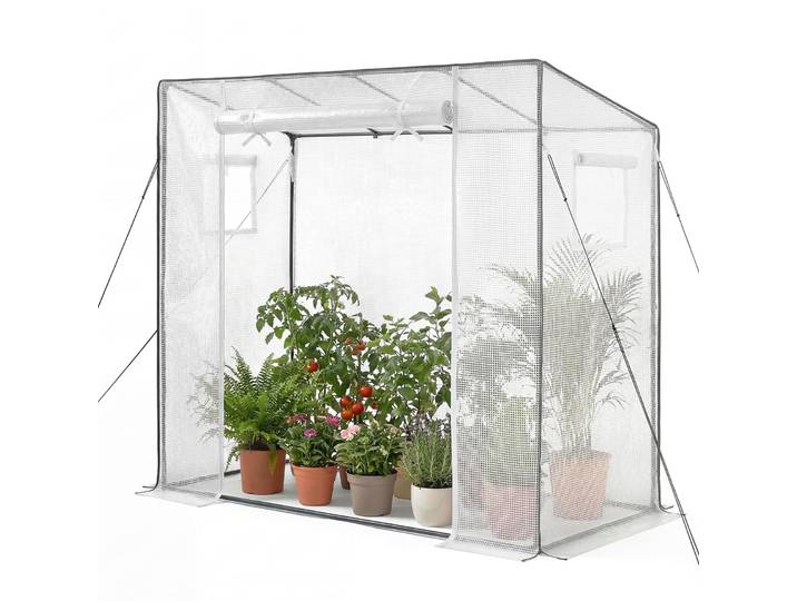 Vevor Serre De Jardin A Toit Incline Serre A Tomate Pour Plantes Et Fleurs En Pot\, Exterieur\, Terrasse\, Avec Bache En Pe\, Porte Zippee Enroulable\, 2 Fenetres\, Cadre En Acier Renforce\, 195x77x168 Cm