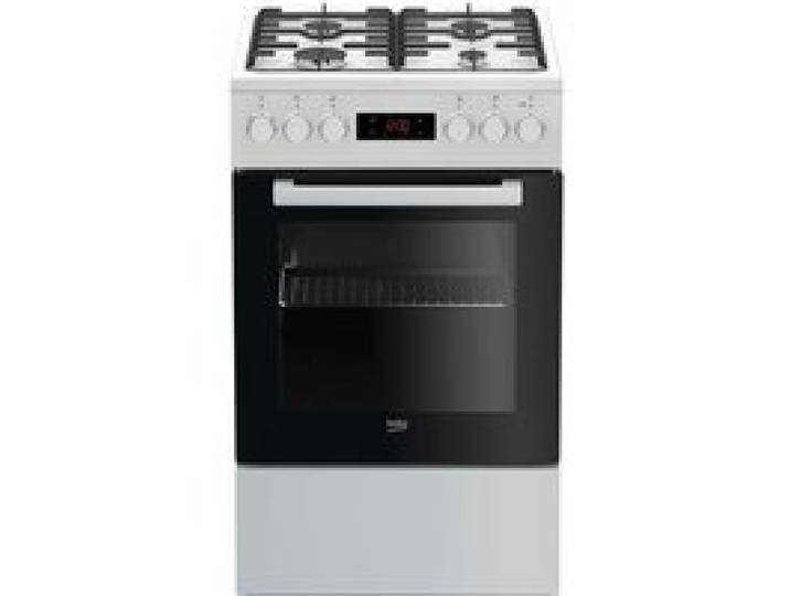 Cuisinière à gaz blanche - Beko - Four électrique - 4 brûleurs à gaz - Gril électrique - Nettoyage à la vapeur