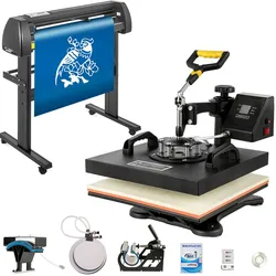 VEVOR 38 x 38 cm Heißpresse Maschine 5 in 1 Transferpresse Hitzepressemaschine und 870 mm Vinyl Schneideplotter Schneideplotter Desktop Maschine (38 x 38 cm)